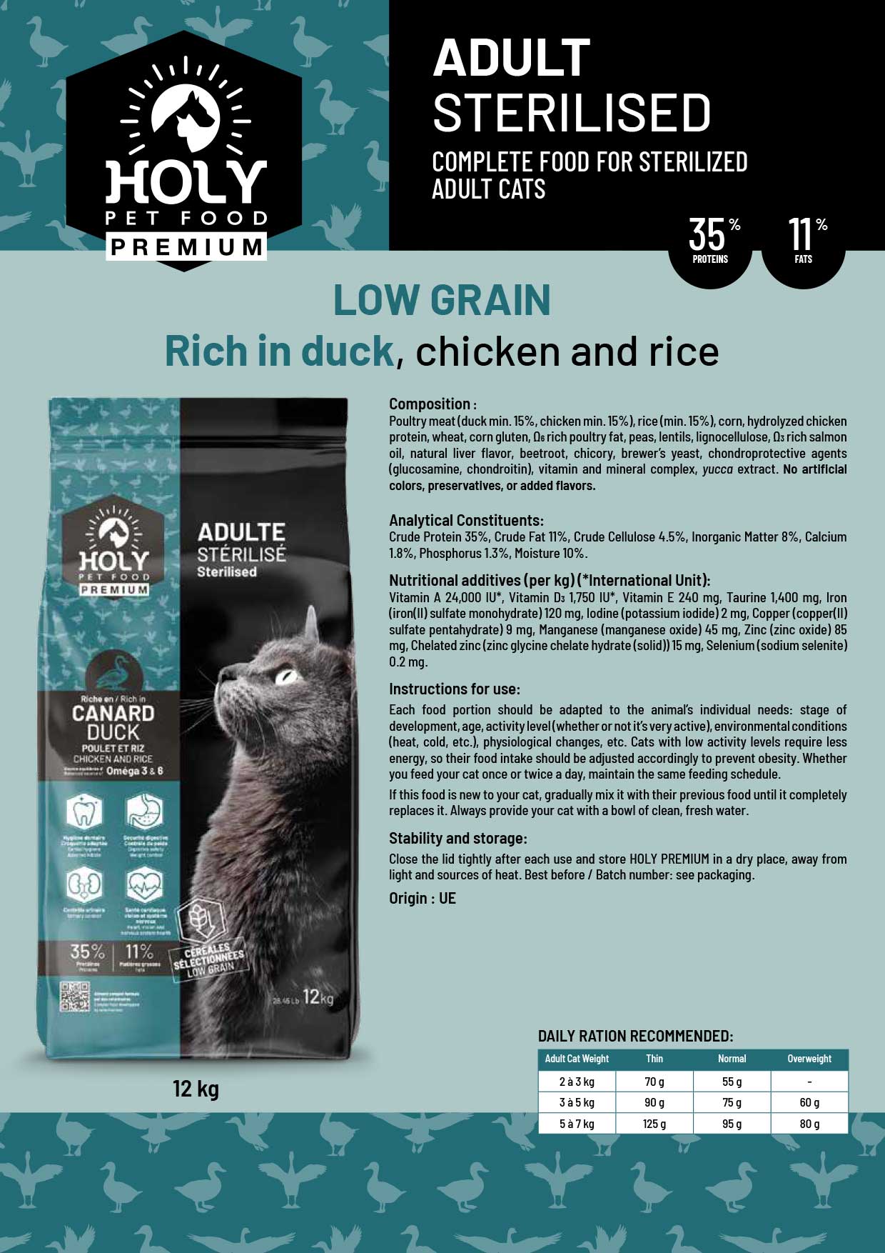 HOLY SUPER PREMIUM STERILISED ADULT CAT 35/11 in 12kg – Bild 3