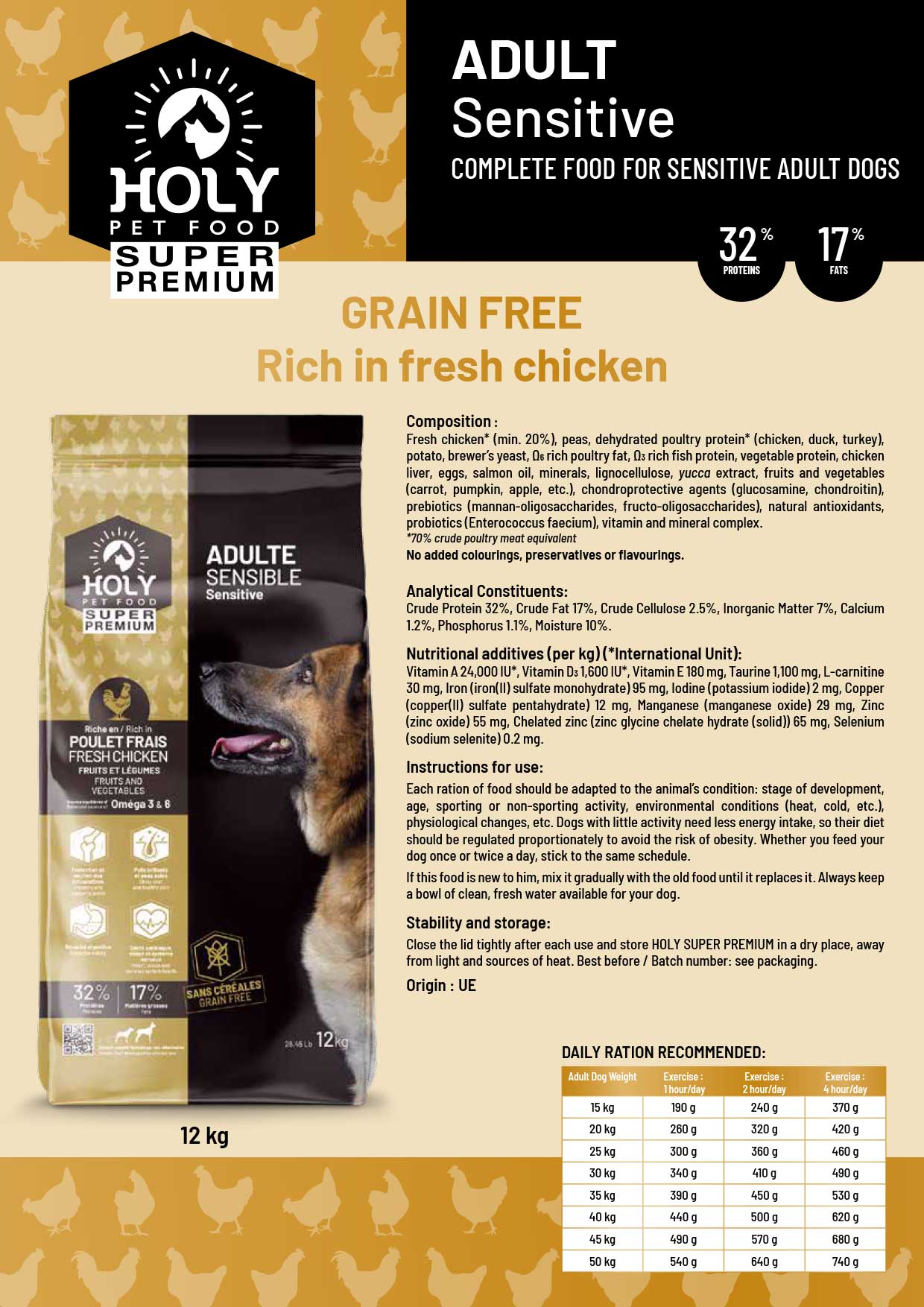 HOLY SUPER PREMIUM SENSITIVE ADULT DOG 32/17 in 12kg – Bild 4