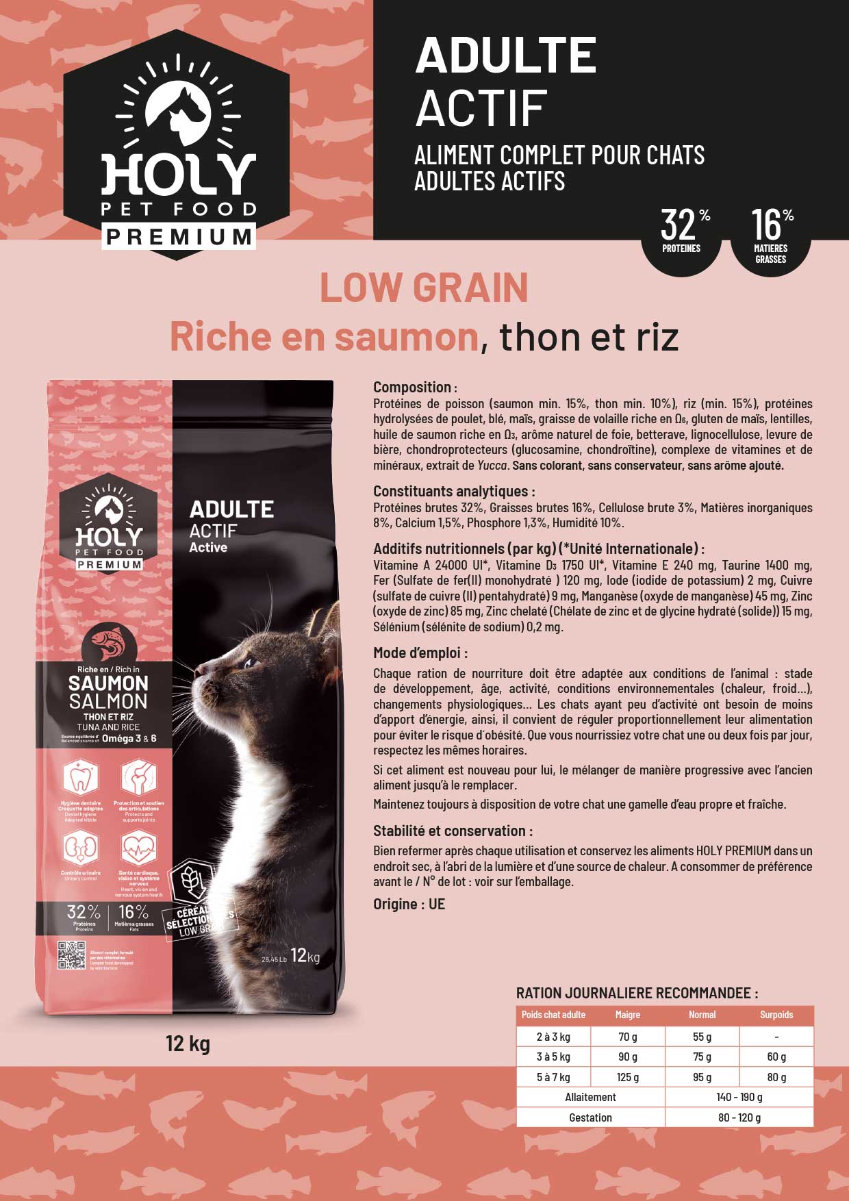 HOLY PREMIUM ACTIVE ADULT CAT 32/16 in 12kg - obrazek 2