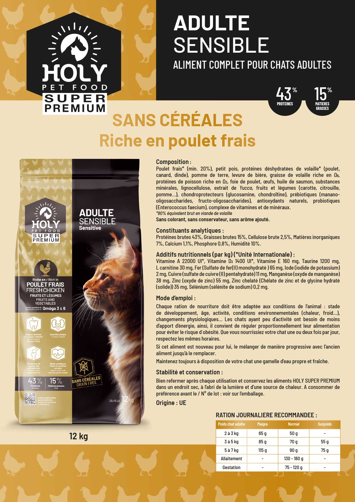 HOLY SUPER PREMIUM SENSITIVE ADULT CAT 43/15 w 12kg - obrazek 3